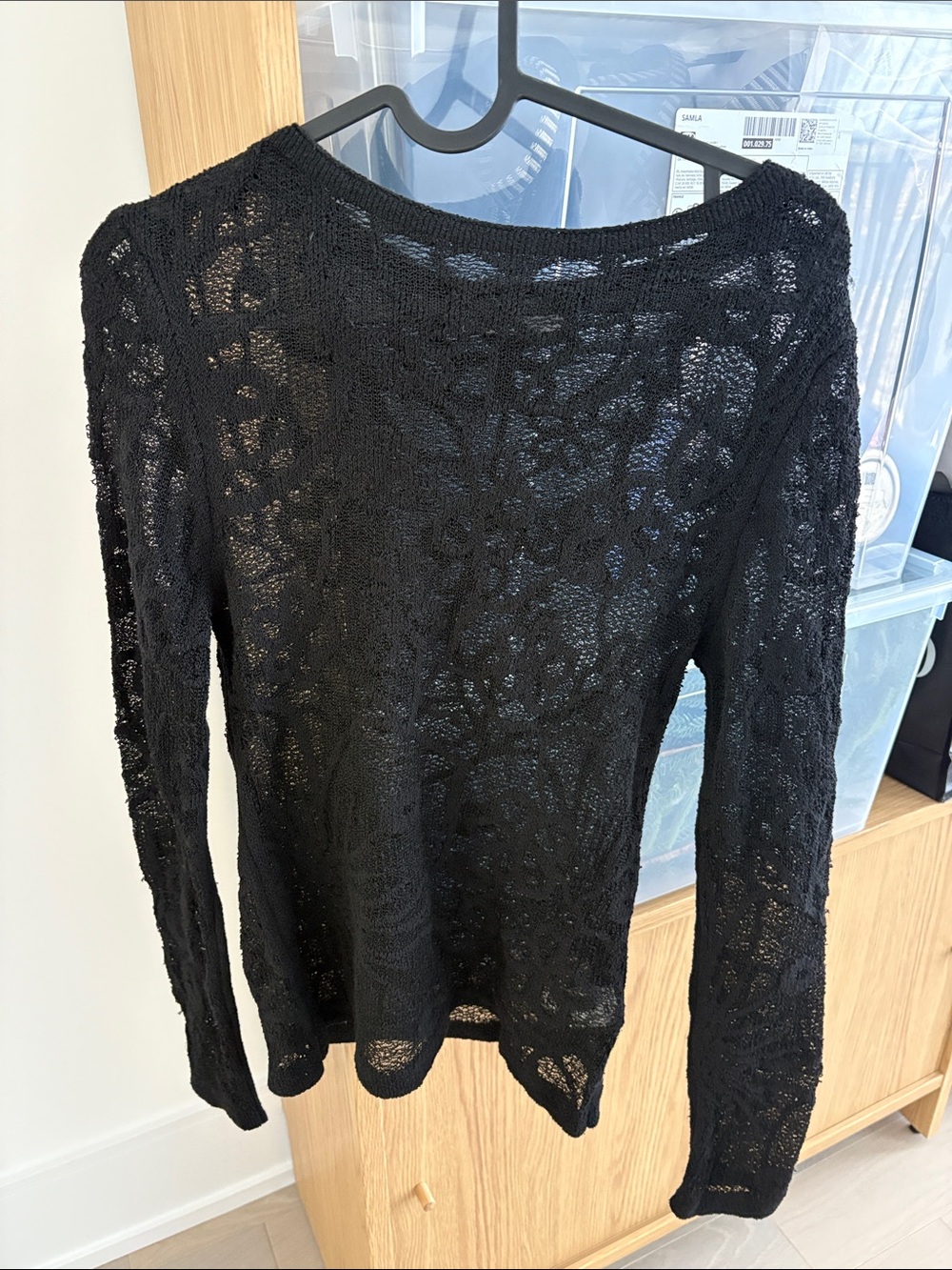 Zara Black Sheer Knit Long-Sleeve Top - Unbranded